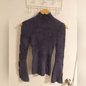 White House Black Market Blue Ribbed Turtleneck